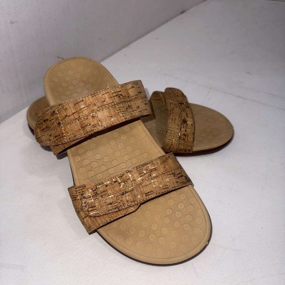 Vionic Comfort Cork Adjustable Buckle Orthotic Tan Slide Sandals Women's Size 8